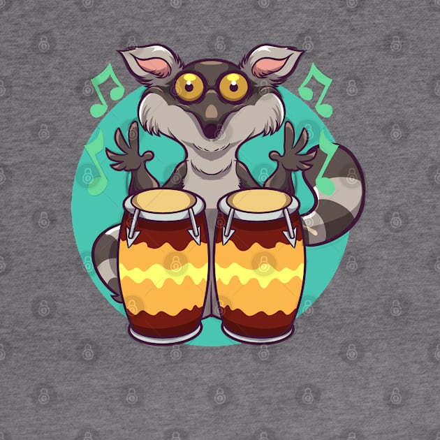 Comic lemur playing percussion by Modern Medieval Design